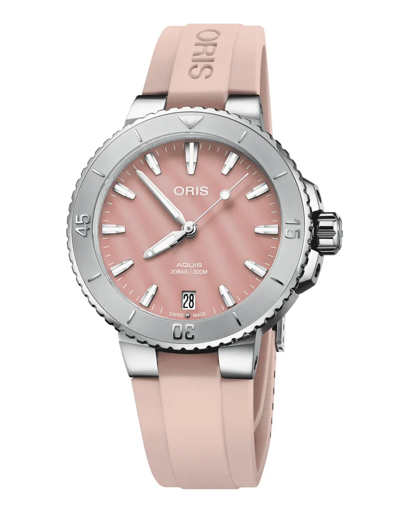 ORIS Aquis Date 36,5mmKautschukband Perlmutt Rot Damenuhr 01 733 7770 4158-07 4 18 66FC Rot