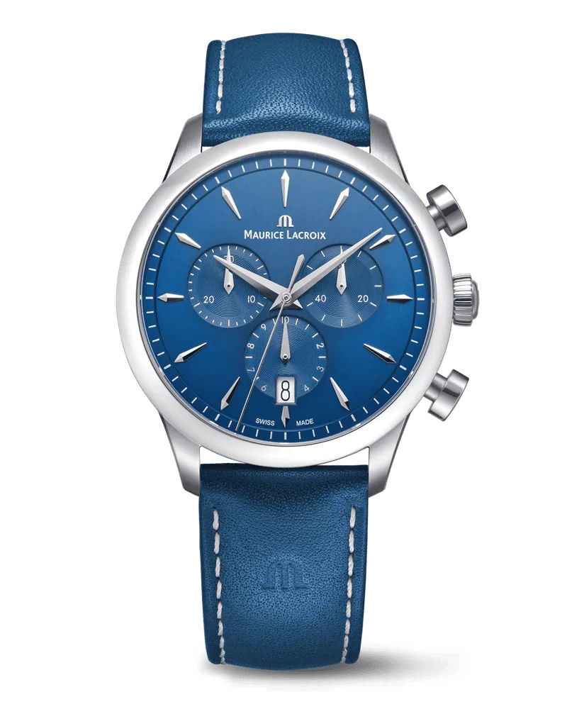 Maurice Lacroix 1975 Quartz Chronograph Blau Lederband 40MM Herrenuhr 751038-SS001-430-4 