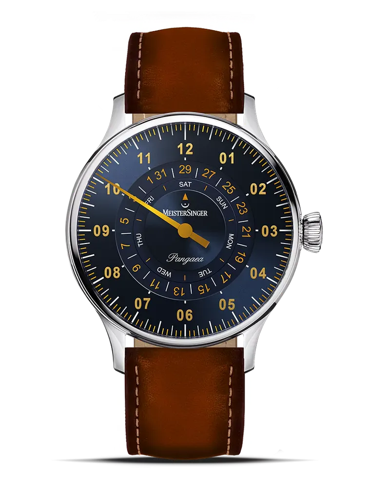 MeisterSinger Pangaea Day Date, Automatik, Stahlblau mit Gold Herrenuhr PDD917G Blau