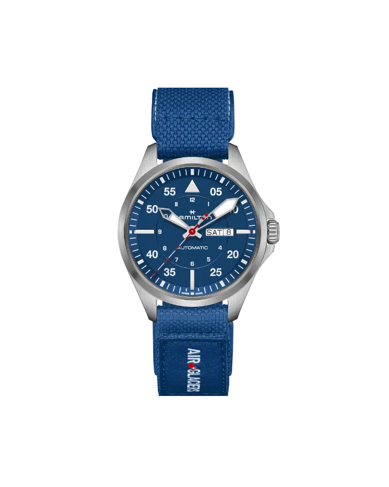 HAMILTON Khaki Aviation Pilot Automatik - Air-Glaciers Edition Herrenuhr H64655941 Blau