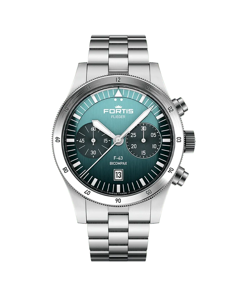 FORTIS FLIEGER F-43 Bicompax Petrol Herrenuhr F4240008 Petrol