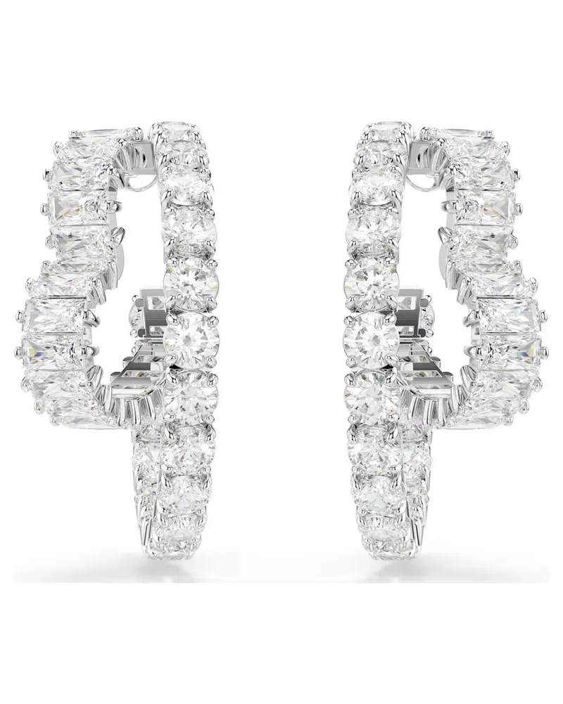 Swarovski Matrix Kreolen Verschiedene Schliffe, Herz, Weiß, Rhodiniert 