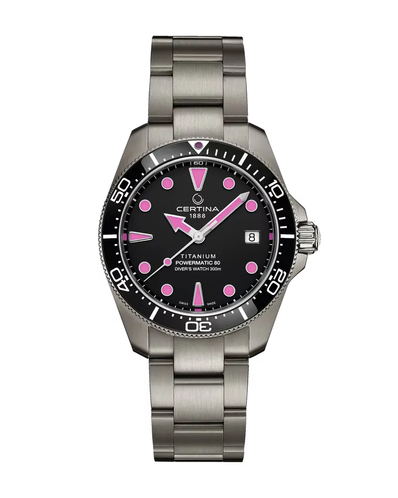 Certina DS Action Diver 38mm Titanium Automatik, Schwarz, Pink C048.807.44.051.01 