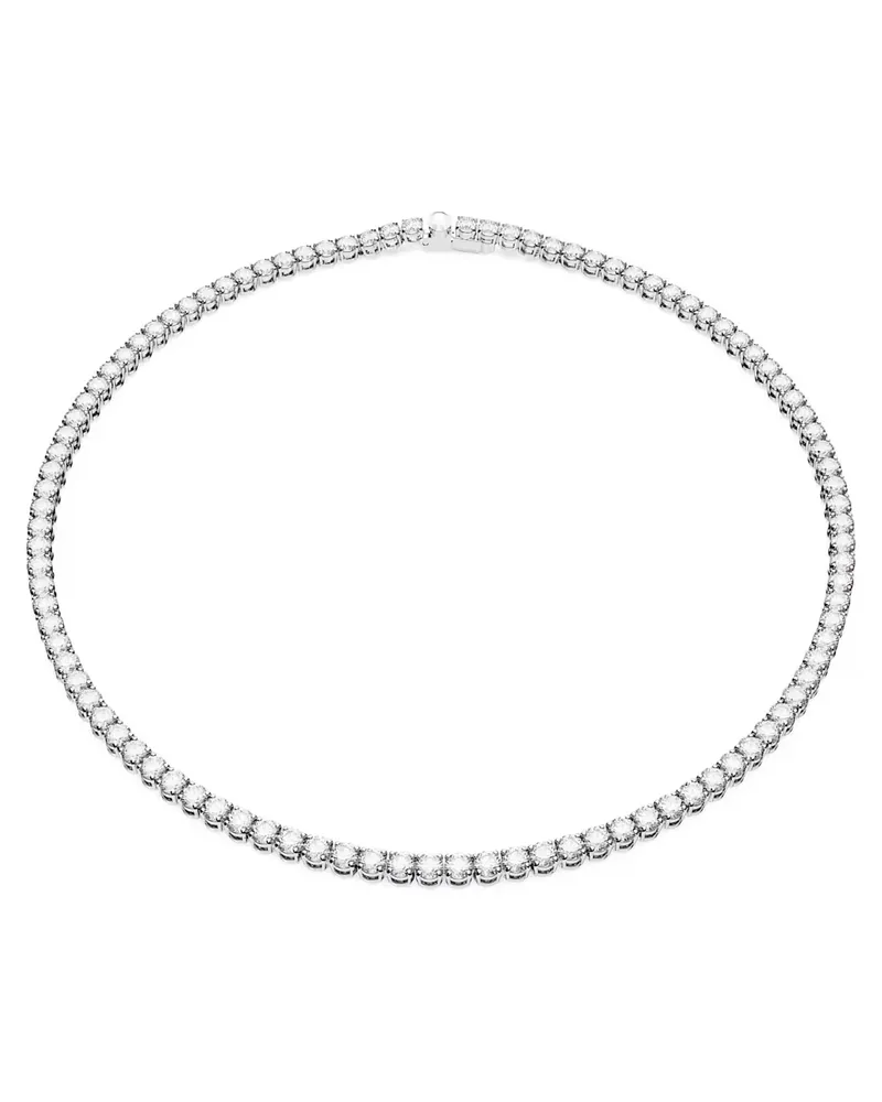 Swarovski Matrix Tennis Halskette Rundschliff, Weiß, Rhodiniert 