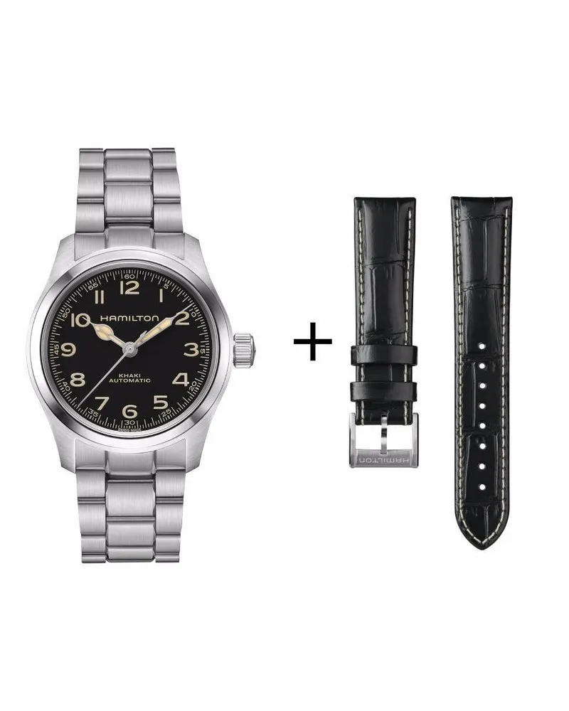 HAMILTON Khaki Field Murph Automatik H70405130 Set mit schwarzem Lederband Schwarz