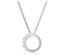 Kette Matrix Anhänger Kristallperle, Rundschliff, Weiß, Rhodiniert