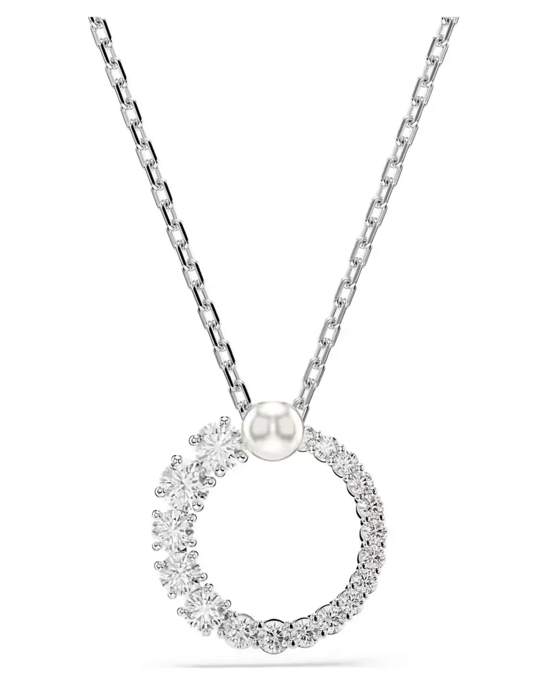 Swarovski Kette Matrix Anhänger Kristallperle, Rundschliff, Weiß, Rhodiniert 