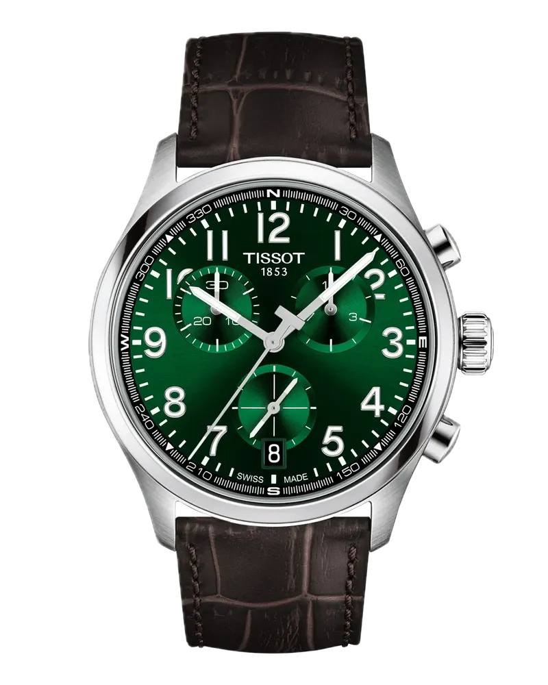Tissot Chrono L 42mm, Schweizer Quarzwerk, Edelstahlgehäuse, Lederband Herrenuhr T116.417.16.092.00 Grün