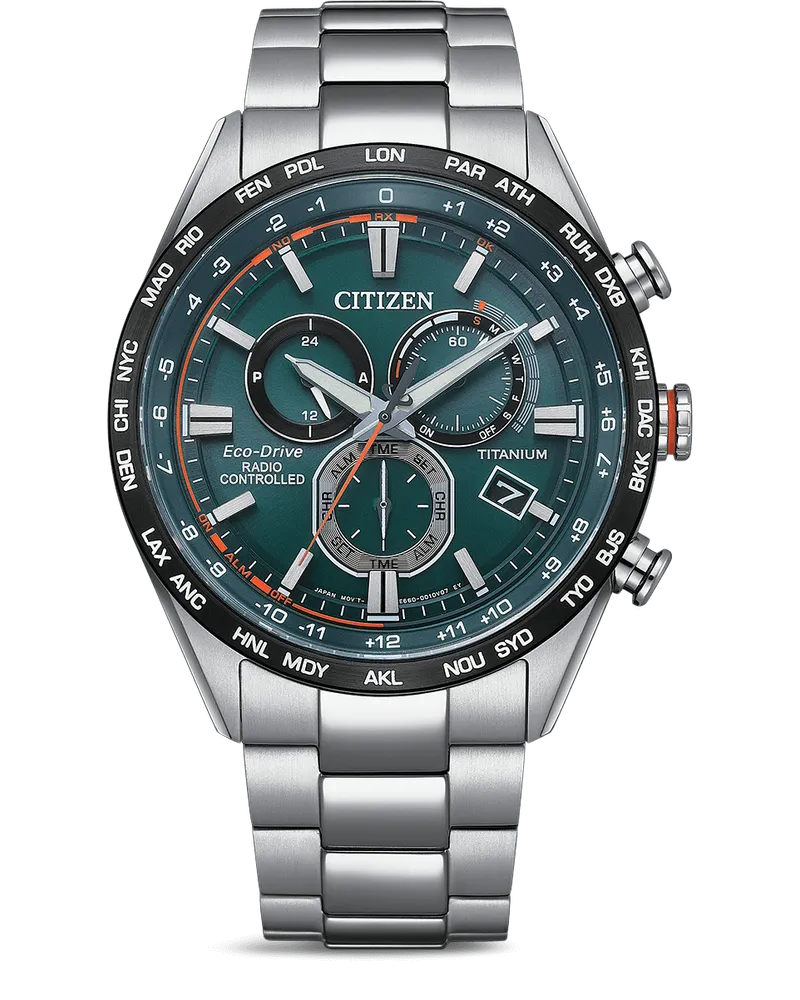 Citizen Super Titanium Funkuhr Herrenuhr CB5946-82X Grün