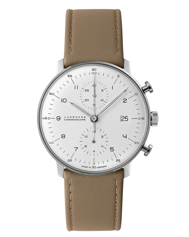 Junghans max bill Chronoscope Saphirglas Herrenuhr 027/4502.02 Weiß
