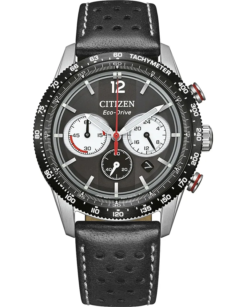 Citizen Eco-Drive Racing Chronograph, Leder schwarz, 39.9mm Herrenuhr CA4717-06E 