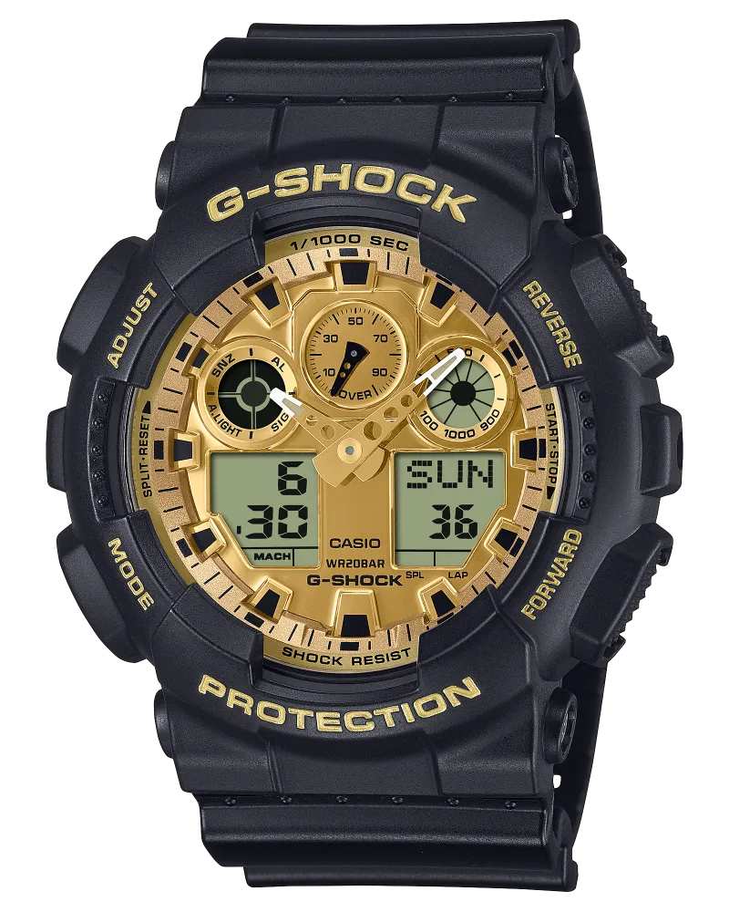 Casio Protection, Classic GA-100 Series, Schwarz / Gold, 55mm Herrenuhr GA-100GGB-1A9ER Gold