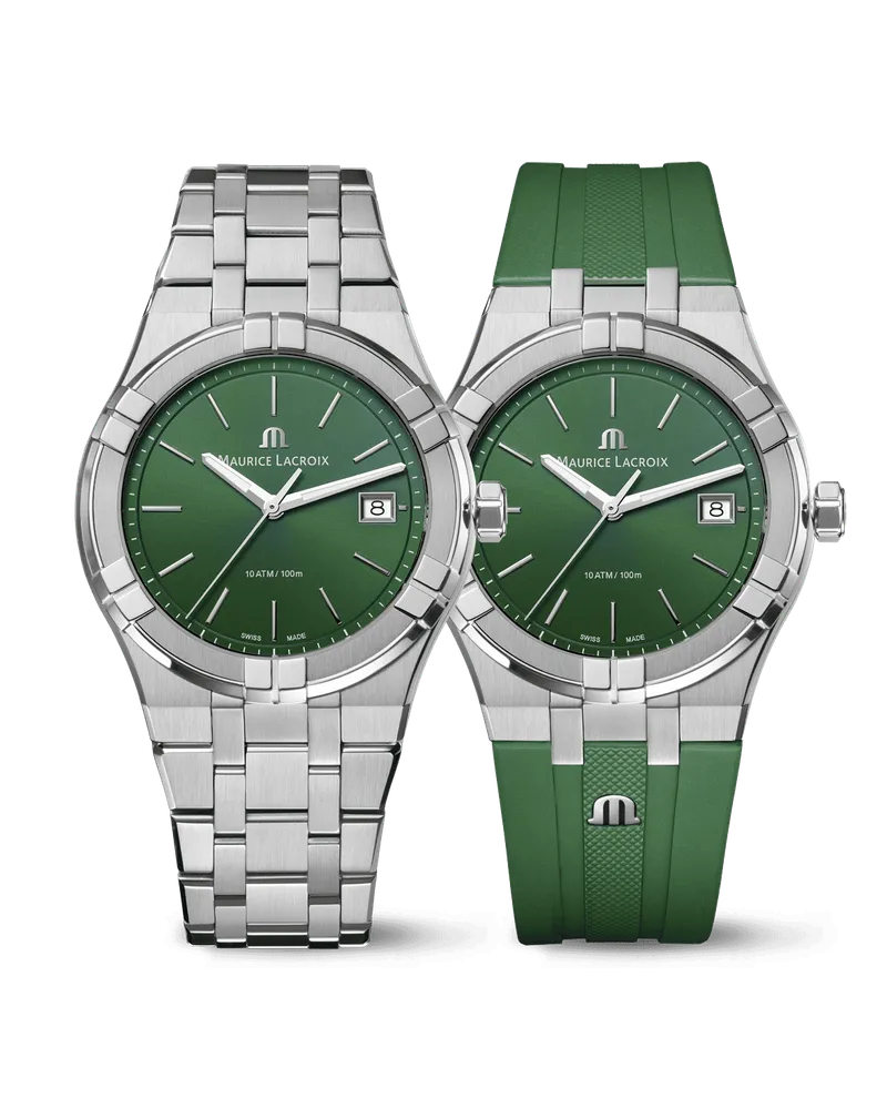 Maurice Lacroix Aikon Quartz Date 40mm, Grün, inklusive Ersatzband Herrenuhr AI1108-SS00F-630-D Grün