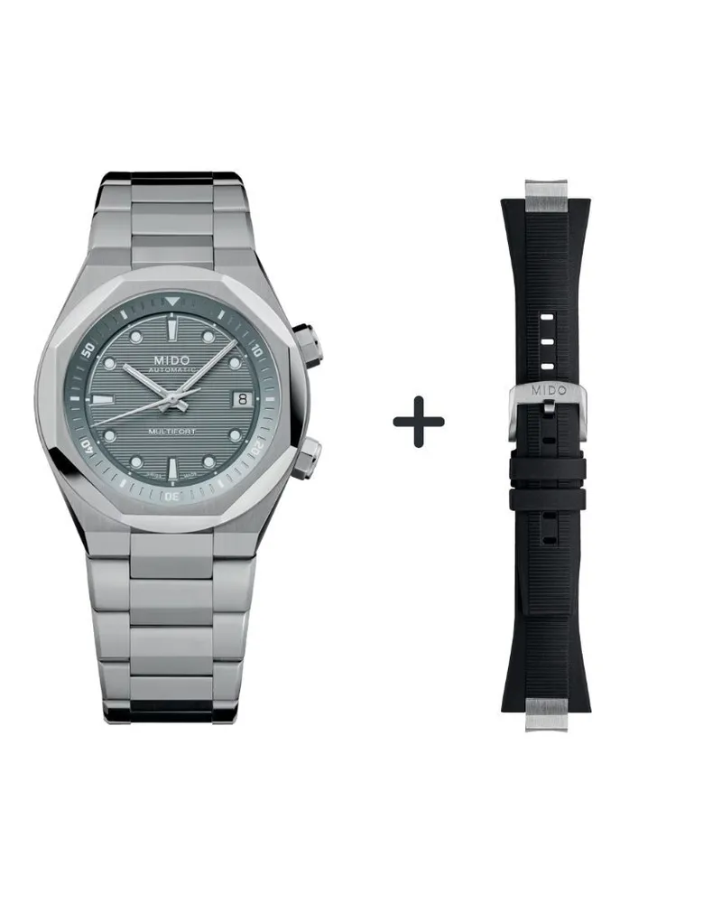 Mido Multifort 8 Two Crowns M047.507.11.081.00 Set mit Kautschukband schwarz Grau
