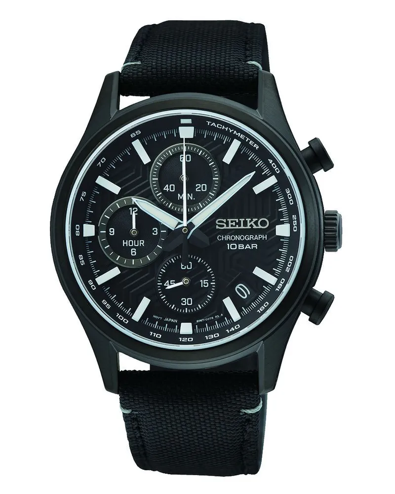 Seiko Quarz Chronograph mit Tachymeter Herrenuhr SSB421P1 Schwarz