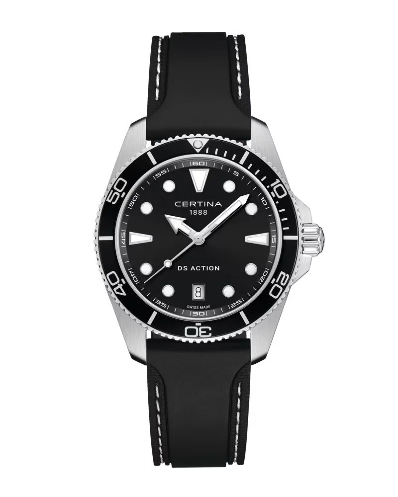 Certina DS Action 40mm Quartz Schwarz Kautschuk Herrenuhr C048.410.17.051.00 Schwarz
