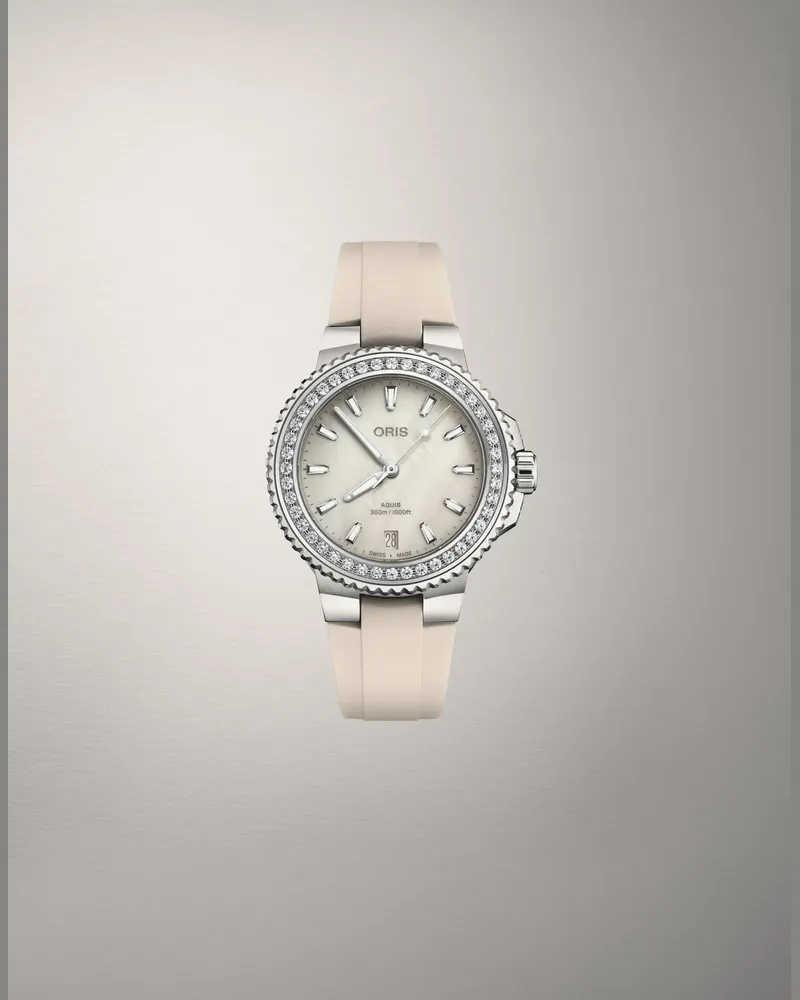 ORIS Aquis Date Diamonds 36,5mm Kautschukband Damenuhr 01 733 7792 4956-07 4 19 61FC Perlmutt