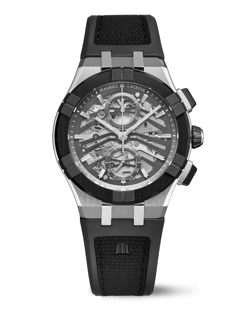 Maurice Lacroix AIKONIC AUTOMATIC CHRONOGRAPH SKELETON Herrenuhr AC8018-SSL20-030-2 Weißschwarzdunkelblau