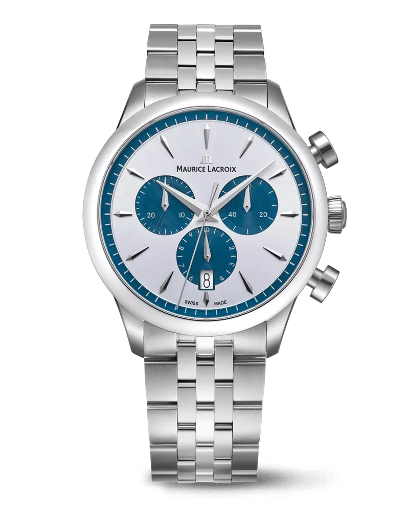 Maurice Lacroix 1975 Quartz Chronograph Blau/Silber 40MM Herrenuhr 751038-SS002-131-1 Blau