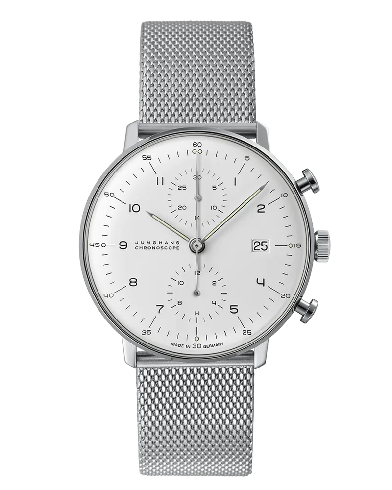 Junghans max bill Chronoscope Saphirglas Herrenuhr 027/4003.46 Weiß