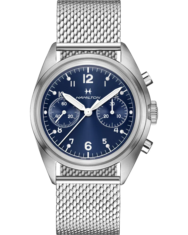 HAMILTON Khaki Aviation Pilot Pioneer Mechanical Chronograph Herrenuhr H76409140 Blau