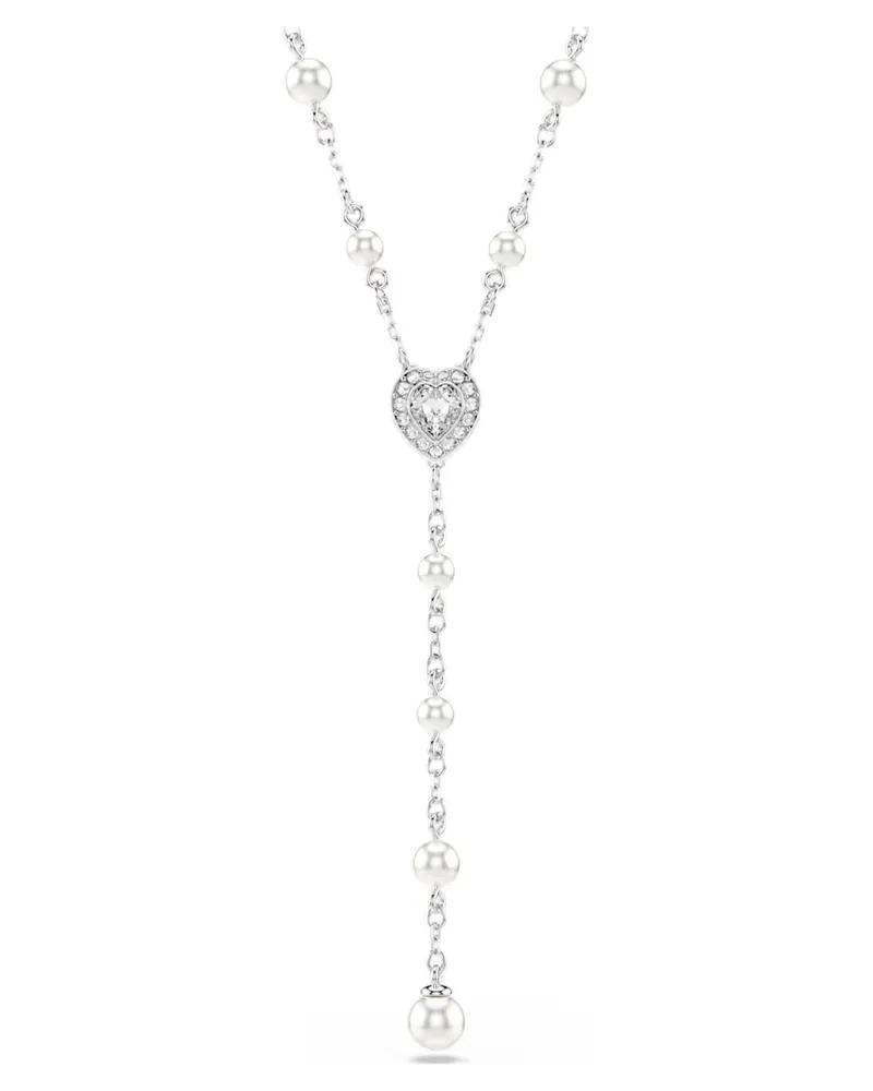 Swarovski Ariana Grande x Swarovski Y-Halskette Verschiedene Schliffe, Kristallperle, Herz, Weiß, Rhodiniert 