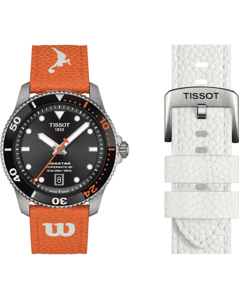 Tissot Seastar Wilson WNBA  Herrenuhr Set mit weißem Lederarmband T120.807.17.051.00 Schwarz