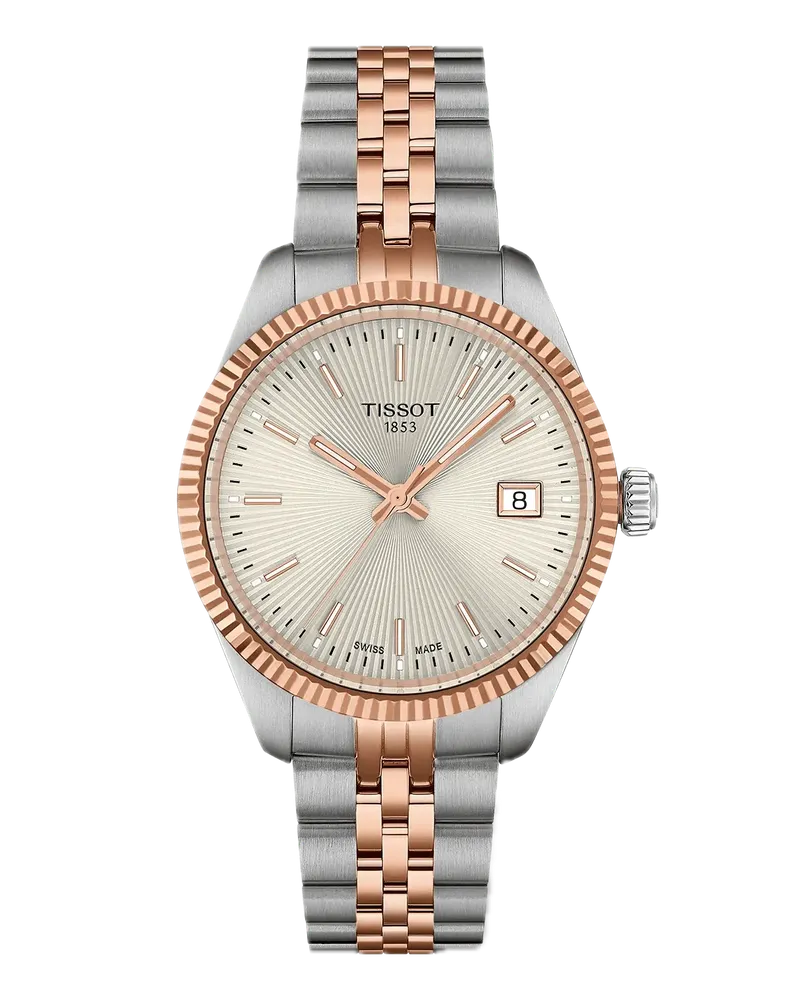 Tissot Ballade 34mm, Schweizer Quarzwerk, Grau und Roségold Edelstahlband Damenuhr T156.210.22.031.01 Silber