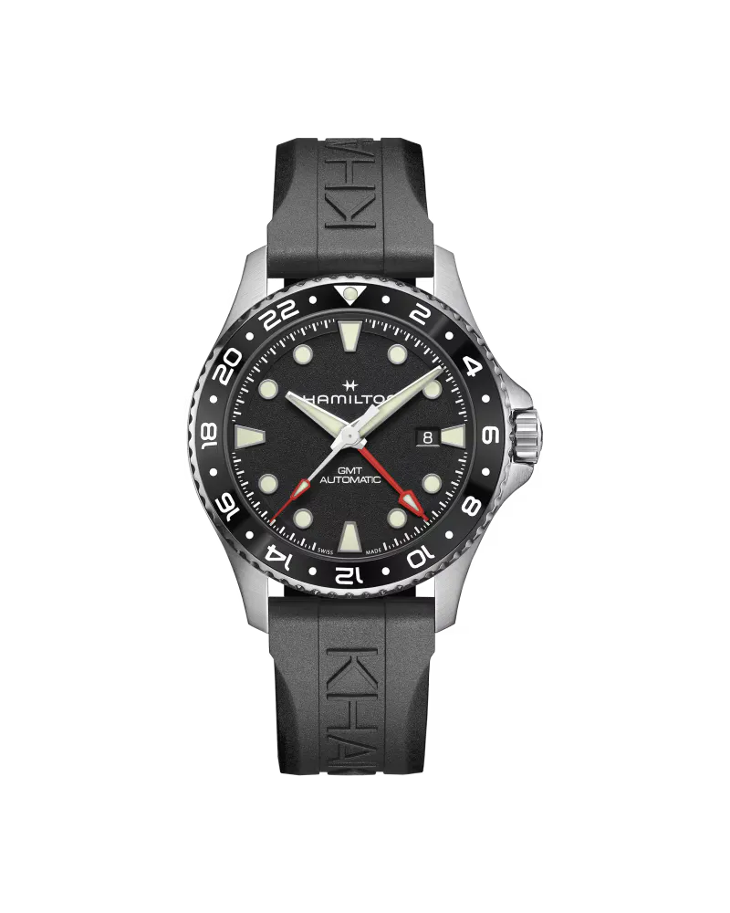 HAMILTON KHAKI NAVY SCUBA AUTO GMT Schwarz Kautschukband 43 MM Herrenuhr H82555330 Schwarz