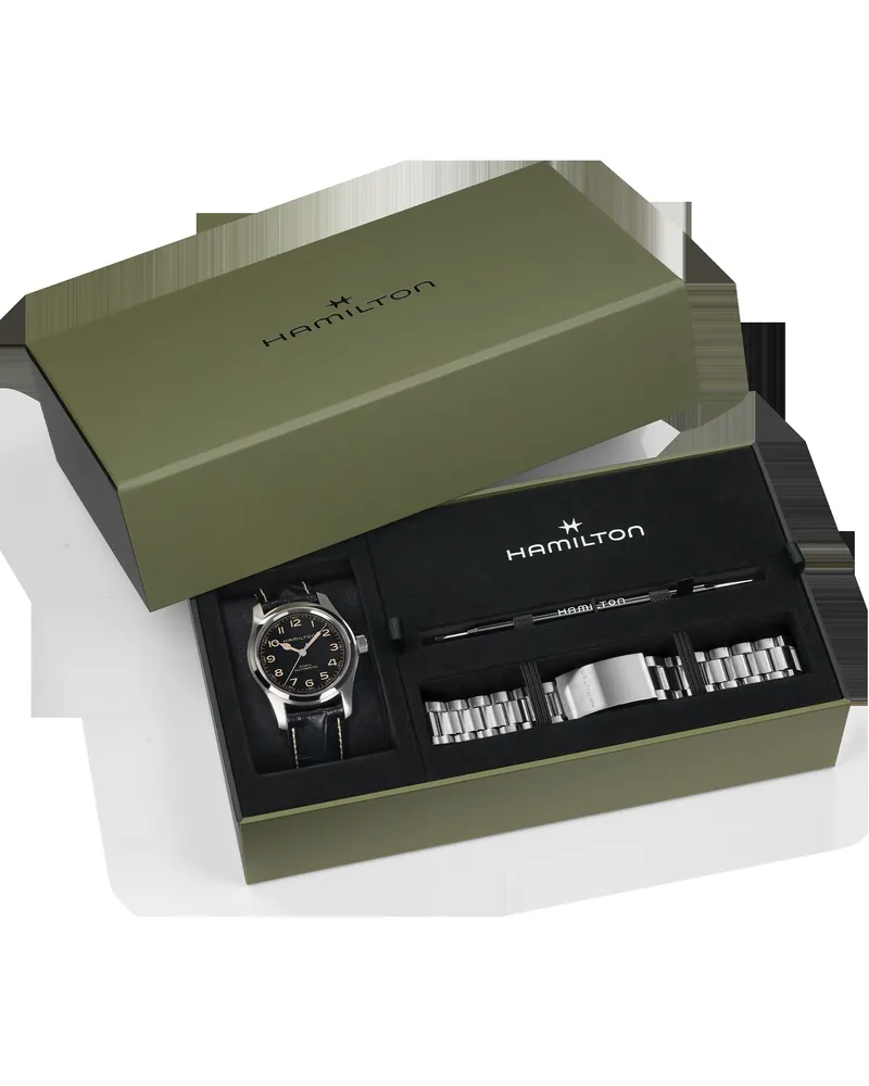 HAMILTON Khaki Field Automatik H70605732 Set mit Box 42mm Schwarz