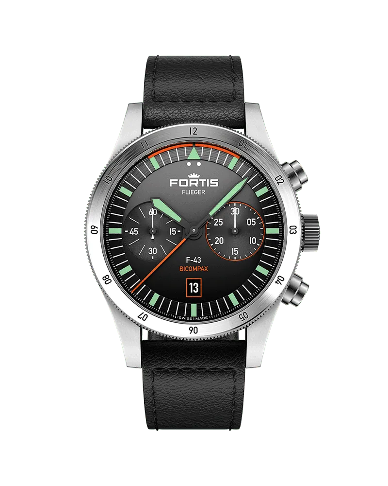 FORTIS FLIEGER F-43 Bicompax Original Herrenuhr F4240005 Schwarz