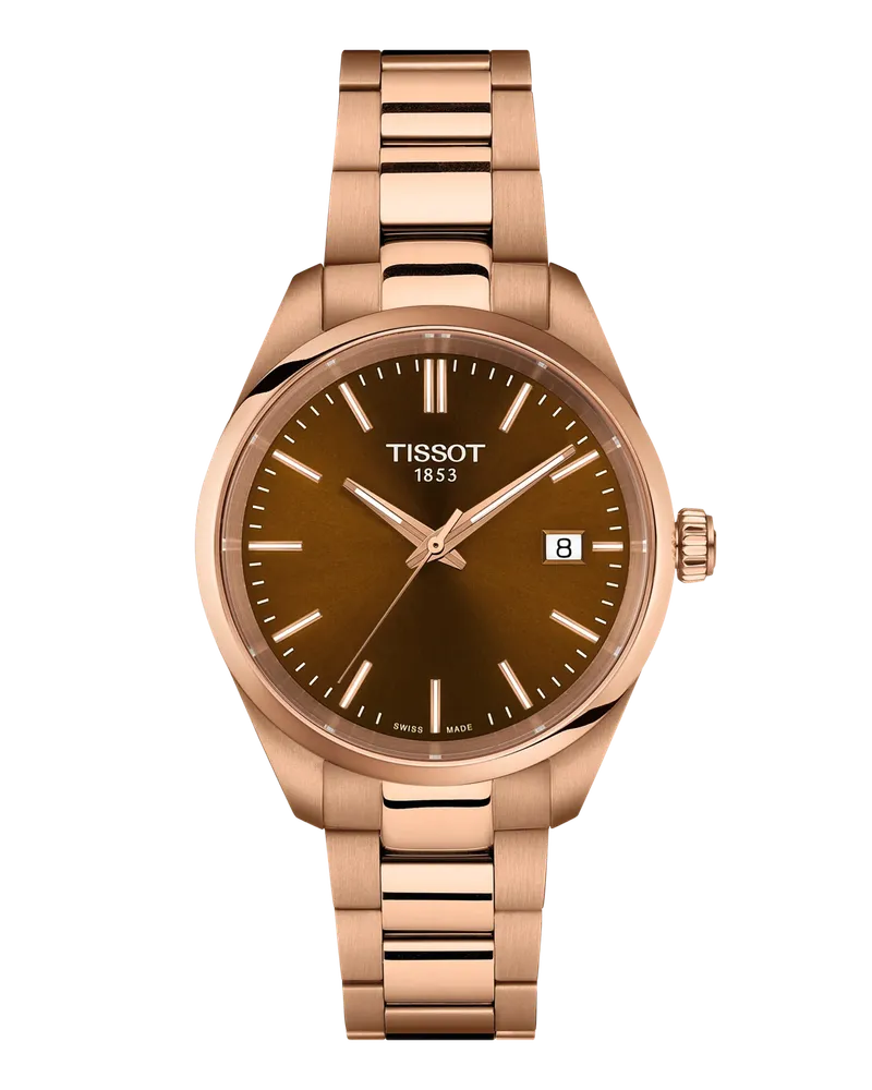 Tissot PR 100 34mm, Quarzwerk, Roségold Damenuhr T150.210.33.291.00 Braun