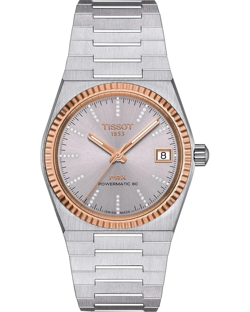 Tissot PRX 35mm Powermatic 80 Stahl  18K Goldlünette Damenuhr T931.207.41.336.00 Grau