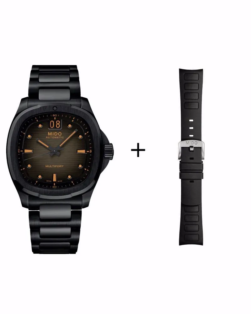 Mido Multifort TV schwarz Big Date Herrenuhr M049.526.33.081.00 Set mit schwarzem Kautschukband Schwarz