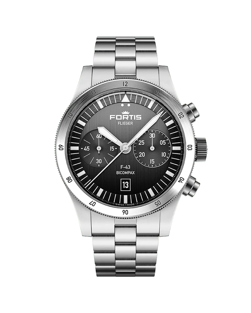 FORTIS FLIEGER F-43 Bicompax Black Herrenuhr F4240006 Schwarz