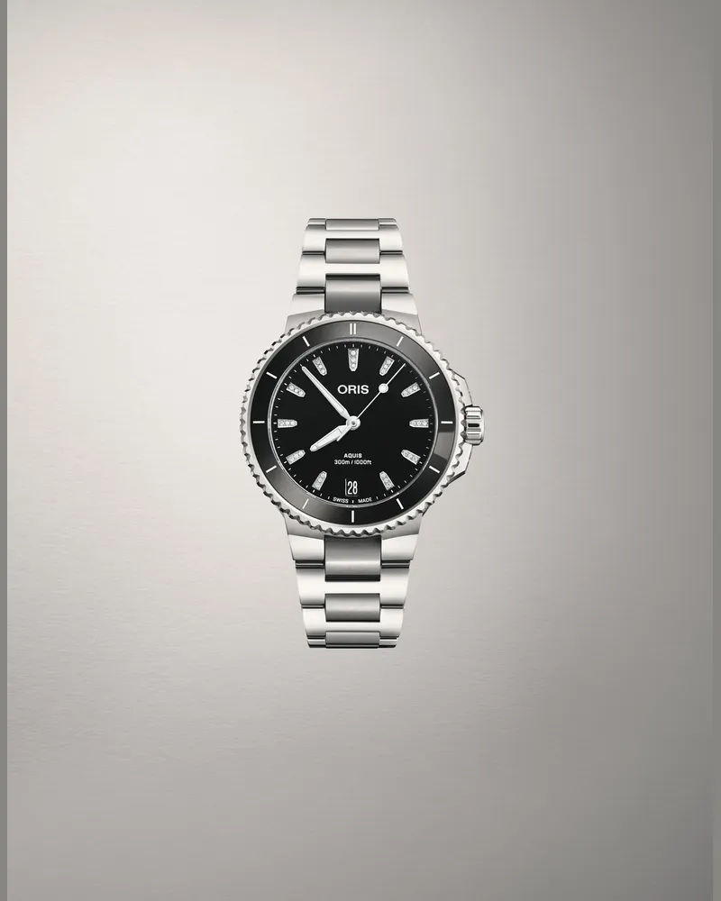 ORIS Aquis Date Diamonds 36,5mm Kautschukband Damenuhr 01 733 7792 4194-07 8 19 05P Schwarz