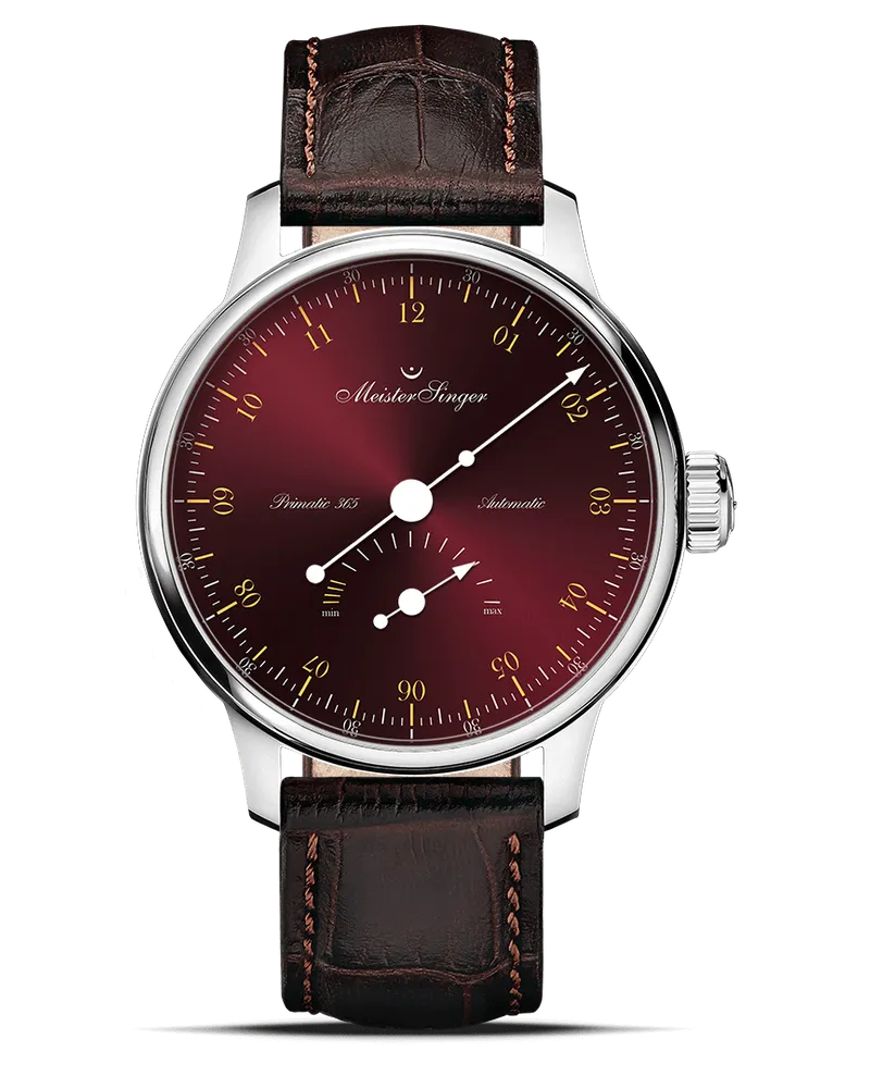 MeisterSinger Primatic 365 -Sonnenschliff Bordeaux mit Gold Herrenuhr PR365911G Dunkelrot