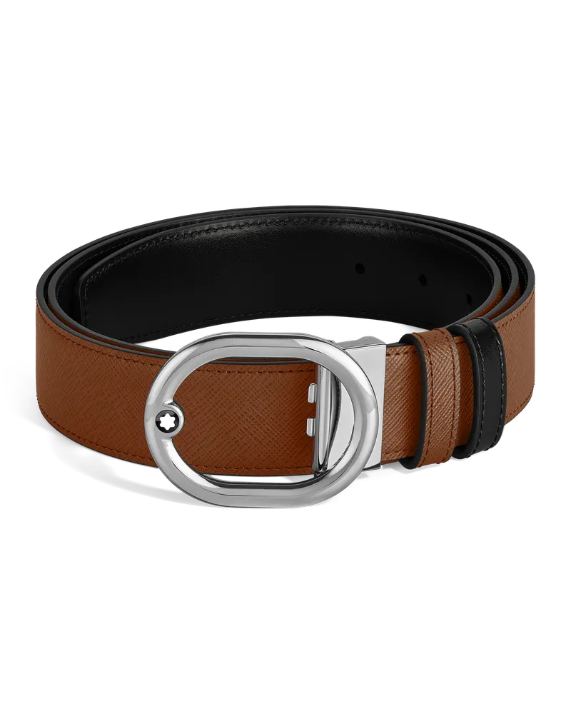 Montblanc Wendegürtel aus Leder in Rehbraun/Schwarz mit ovaler Schließe, 35 mm - MB221024 - Gürtel 