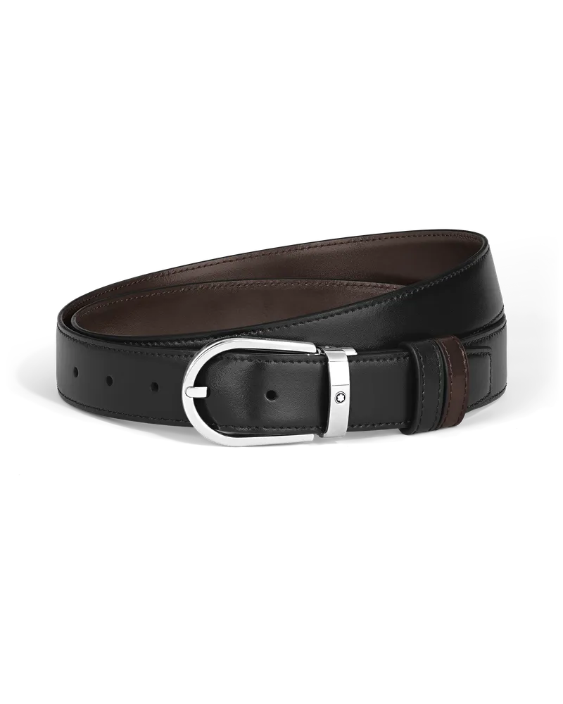 Montblanc Wendbarer Gürtel mit hufeisenförmiger Schließe 35 mm aus Meisterstück Leder - Schwarz | Braun - MB223962 - Gürtel Schwarz