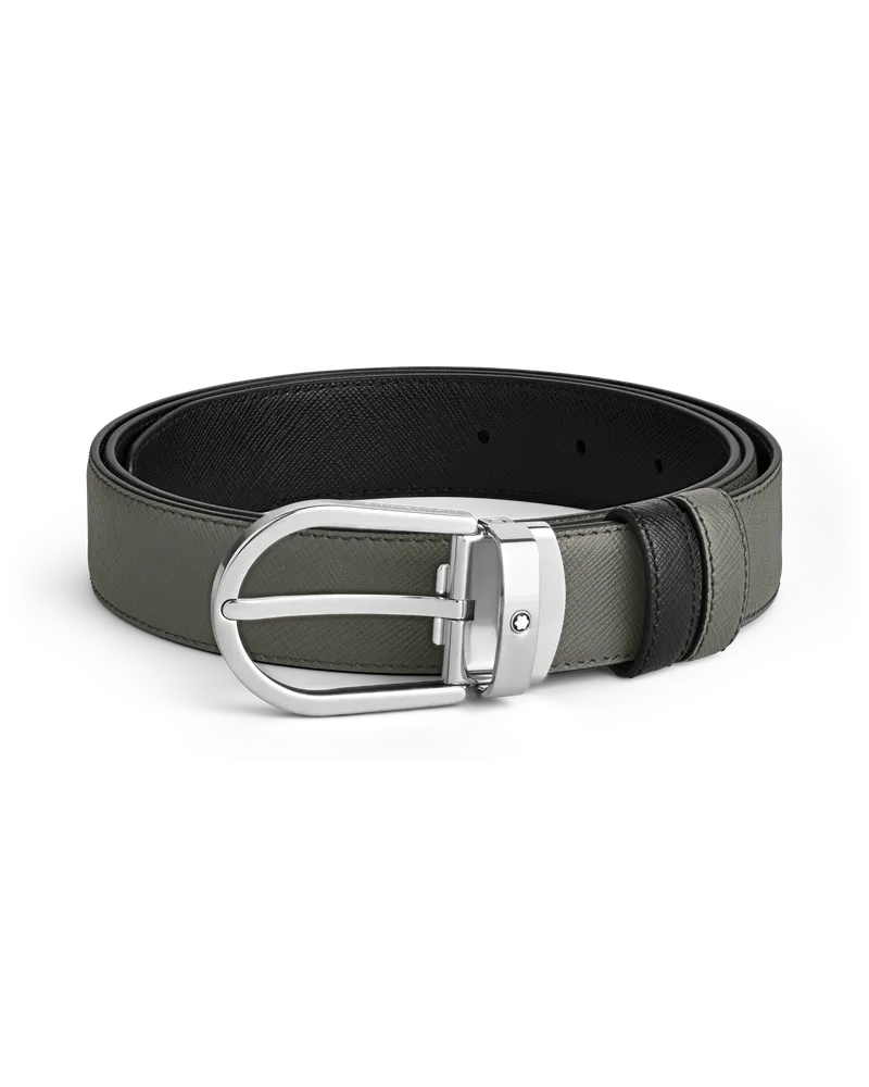 Montblanc Wendegürtel aus Leder in Mittelschwarz mit hufeisenförmiger Schließe, 30 mm - Mittelgrau I Schwarz - MB220019 - Gürtel Mittelgrau