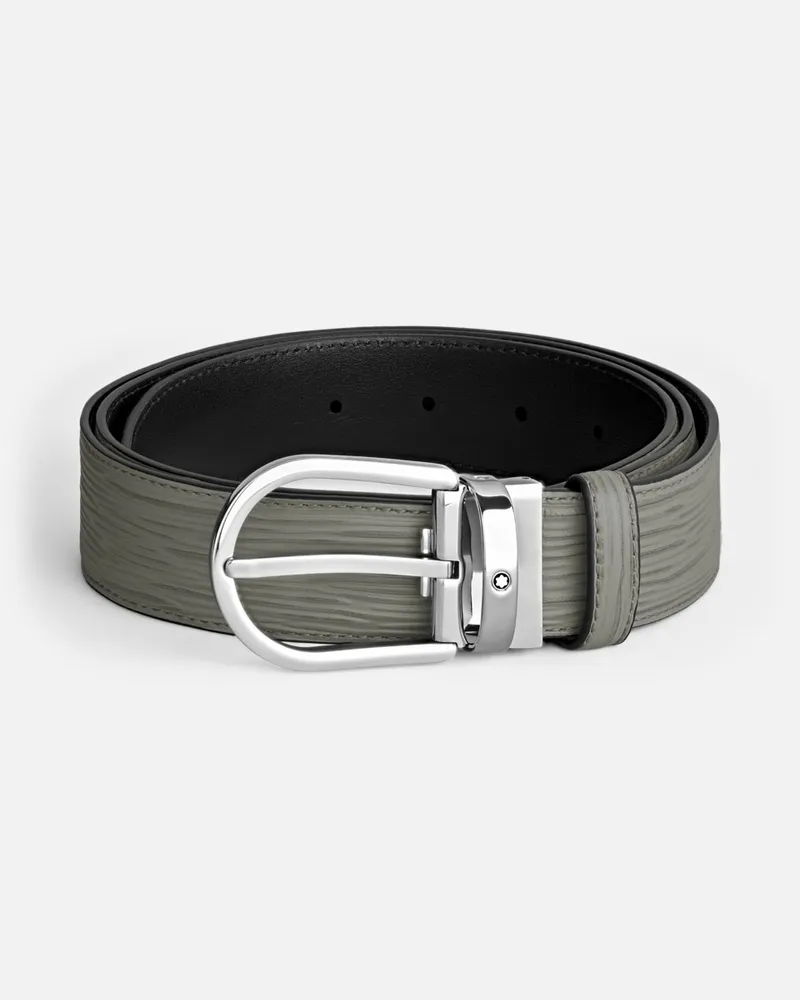 Montblanc Gürtel Aus Leder In Mittelgrau Mit Hufeisenförmiger Schließe, 35 mm - Gürtel 