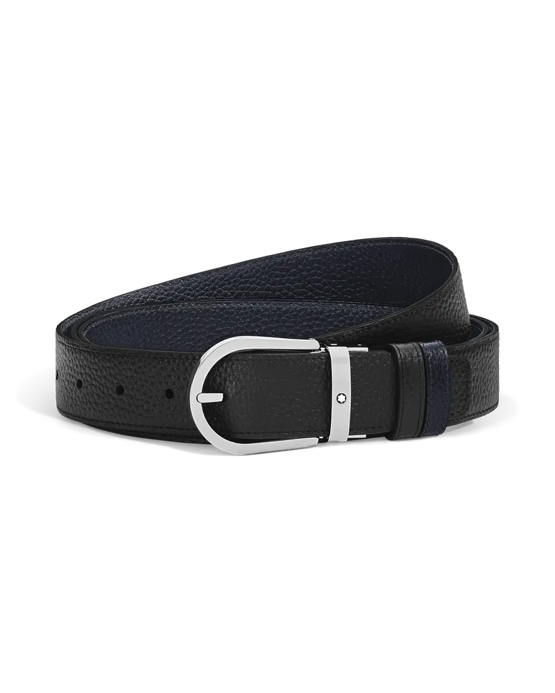 Montblanc Wendbarer Gürtel mit hufeisenförmiger Schließe 35 mm aus Grain Leder - Mitternachtsblau - Leder - MB223439 - Gürtel Mitternachtsblau