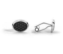 Meisterstück Manschettenknöpfe Oval mit geometrischer Lackintarsie - Schwarz - Edelstahl - MB134468 - Cufflinks