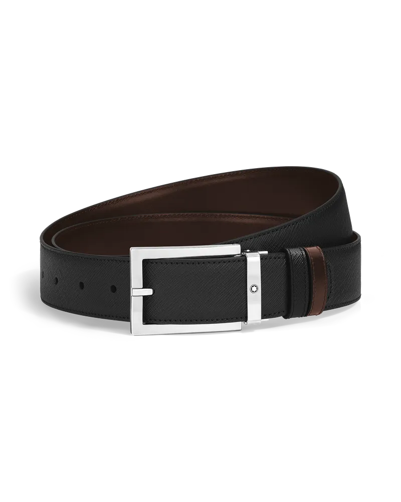 Montblanc Wendbarer Gürtel mit rechteckiger Schließe 35 mm aus Sartorial Leder - Schwarz/Ebenholz - Leder - MB223965 - Gürtel Schwarz