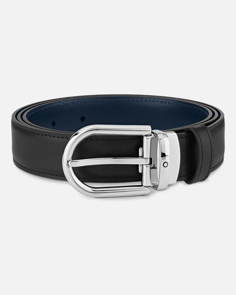 Montblanc Gürtel Aus Wendbarem Leder In Schwarz/blau Mit Hufeisenförmiger Schließe, 30 Mm - Gürtel - Schwarz / Blau Schwarz