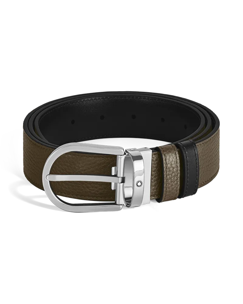 Montblanc Wendegürtel aus Leder in Khaki/Schwarz mit hufeisenförmiger Schließe, 35mm - Khaki | Schwarz - Leder - MB222405 - Gürtel Khaki