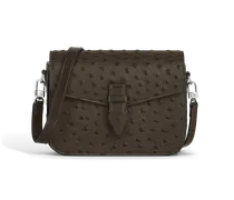 Umhängetasche mit Federdetail aus Leder mit Straußenprägung - Khaki - Leder - MB220472 - Messenger Bags