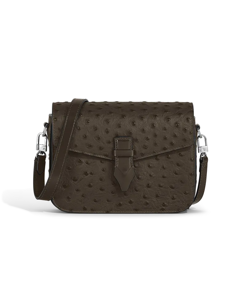 Montblanc Umhängetasche mit Federdetail aus Leder mit Straußenprägung - Khaki - Leder - MB220472 - Messenger Bags Khaki