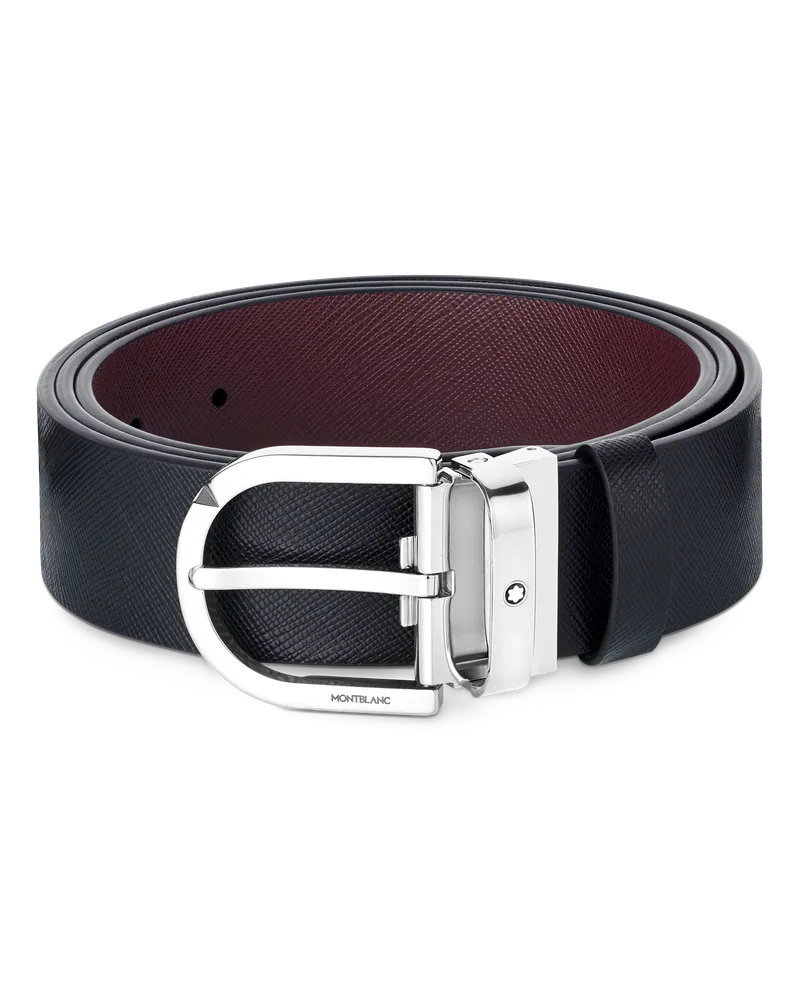 Montblanc Wendegürtel aus geprägtem Leder in Schwarz und Mosto mit hufeisenförmiger Schließe, 35 mm - Schwarz | Burgunderrot - Leder - MB131176 Schwarz
