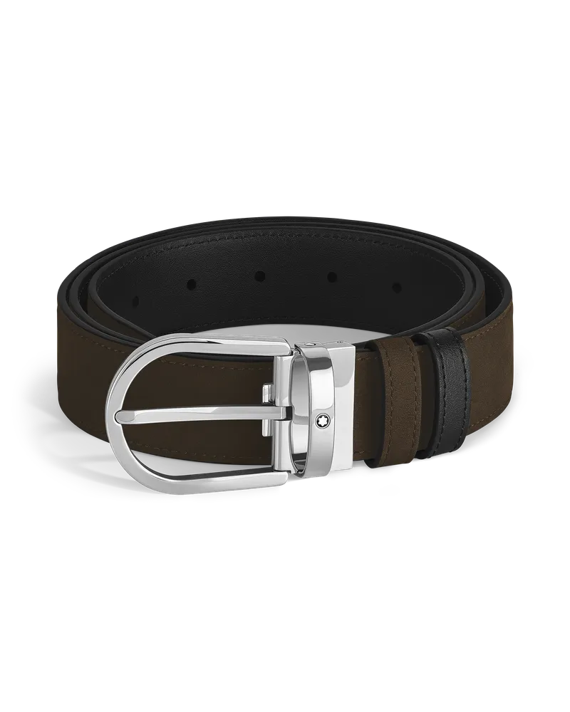 Montblanc Wendbarer Gürtel mit hufeisenförmiger Schließe mm aus Wildleder - Schwarz | Braun - Leder - MB222407 - Gürtel Schwarz